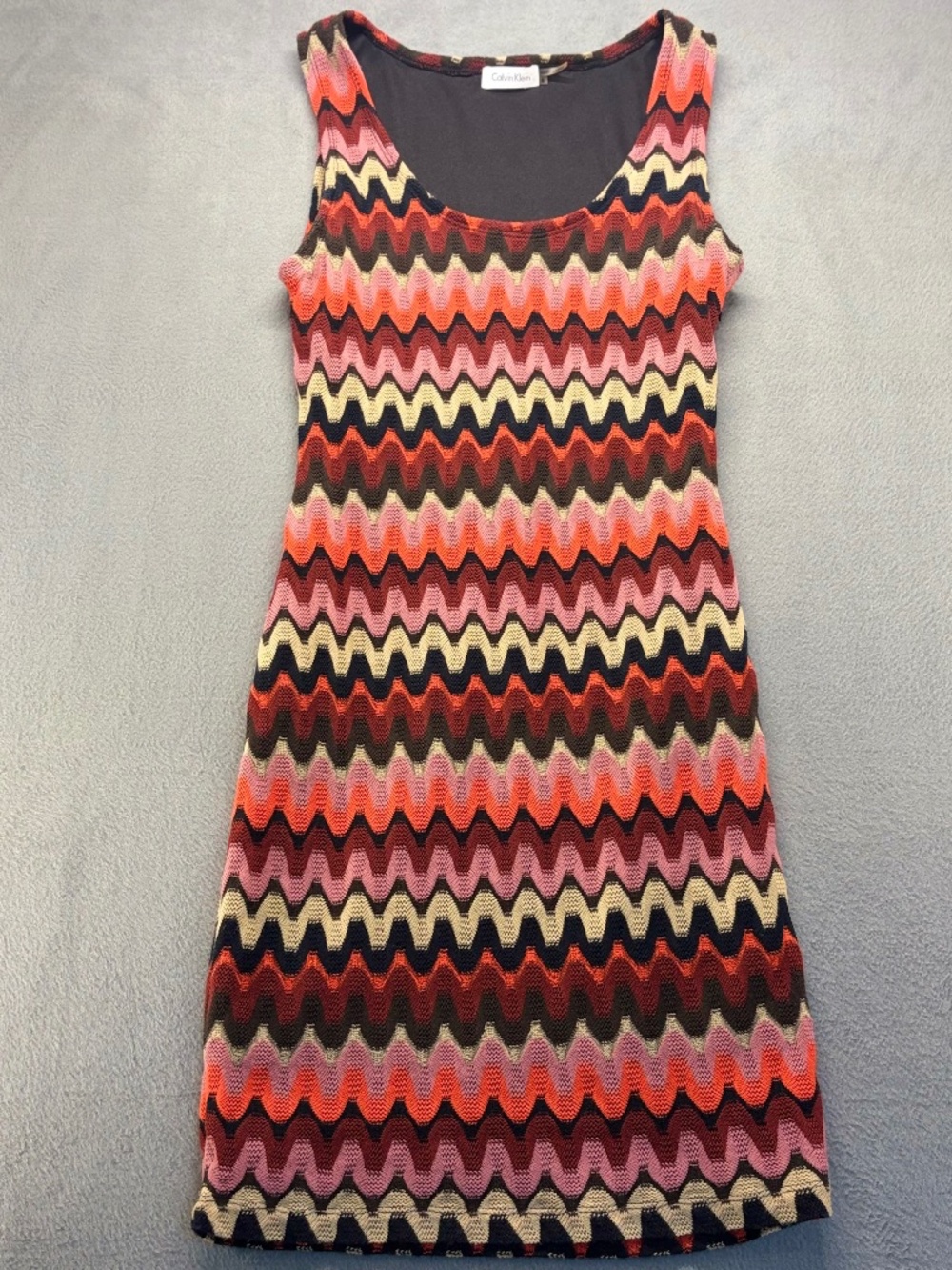 Calvin Klein Chevron Knit Dress Multicolor Sleeveless Lined Zigzag Missoni Sz 6